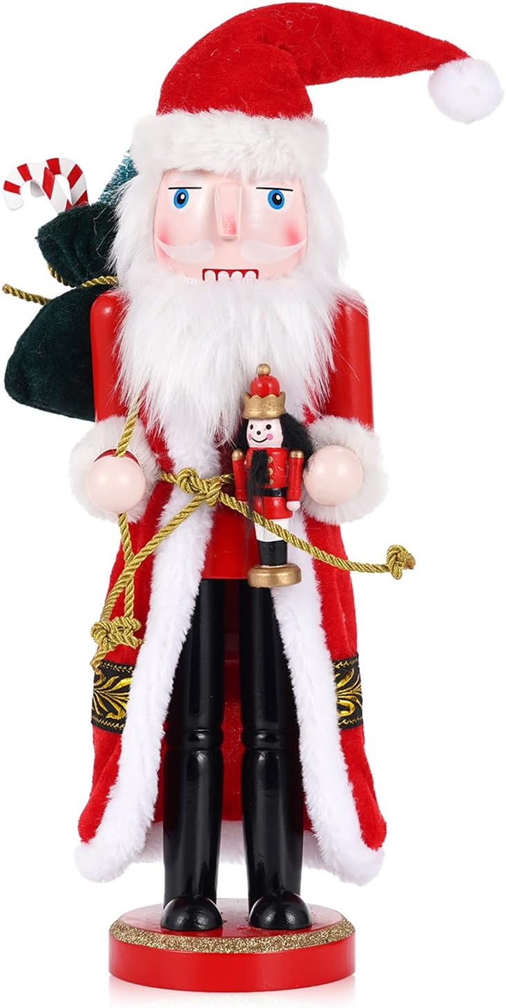 BXO Store Christmas Decorations Nutcracker Ornament,36CM Wooden Xmas Traditional Nutcracker,Festive Collectible Nutcracker Figures Party Tabletop Thanksgiving Decor(with Mini Nutcracker) - Image 1